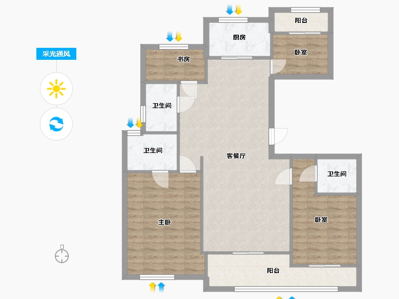 浙江省-嘉兴市-柳岸春风-120.00-户型库-采光通风