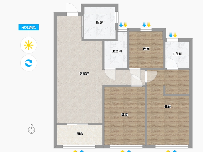 浙江省-杭州市-滨江海名雅园-74.40-户型库-采光通风