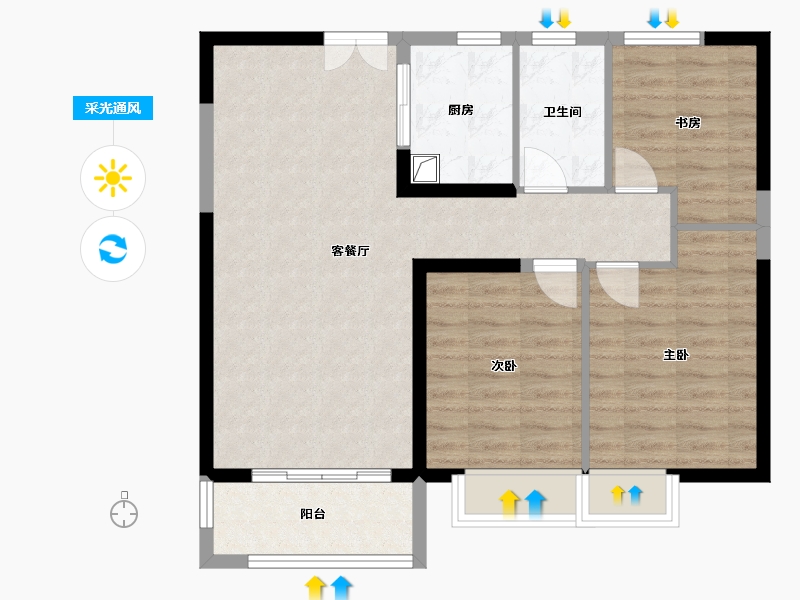 陕西省-榆林市-金柳香堤小区-79.85-户型库-采光通风