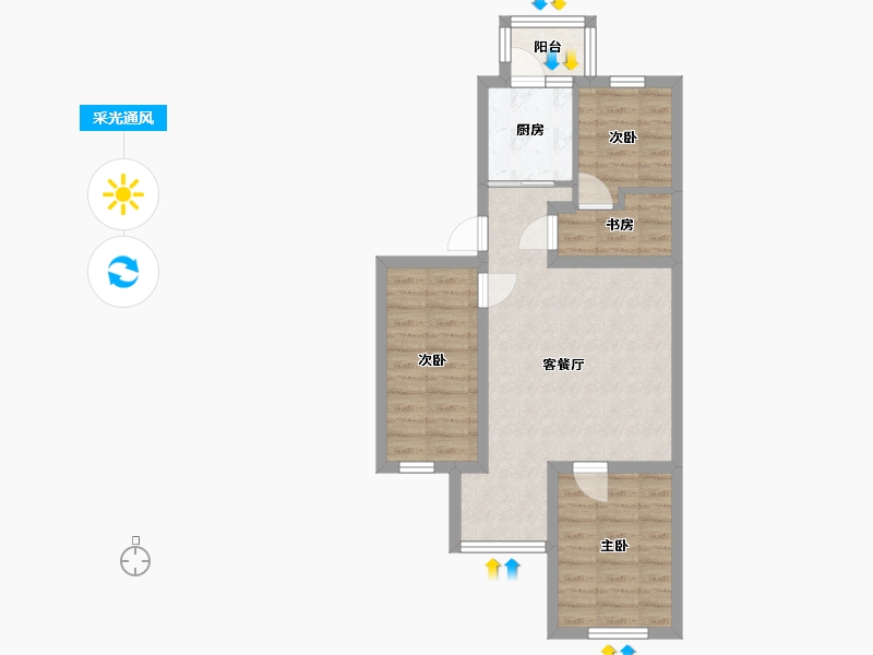北京-北京市-三合南里社区-南区-64.00-户型库-采光通风