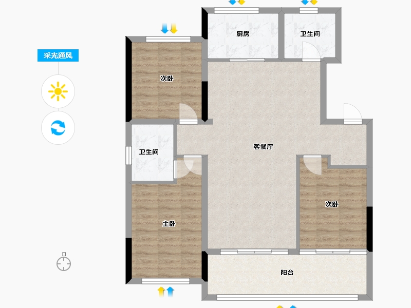 辽宁省-盘锦市-康桥学府一号-97.60-户型库-采光通风