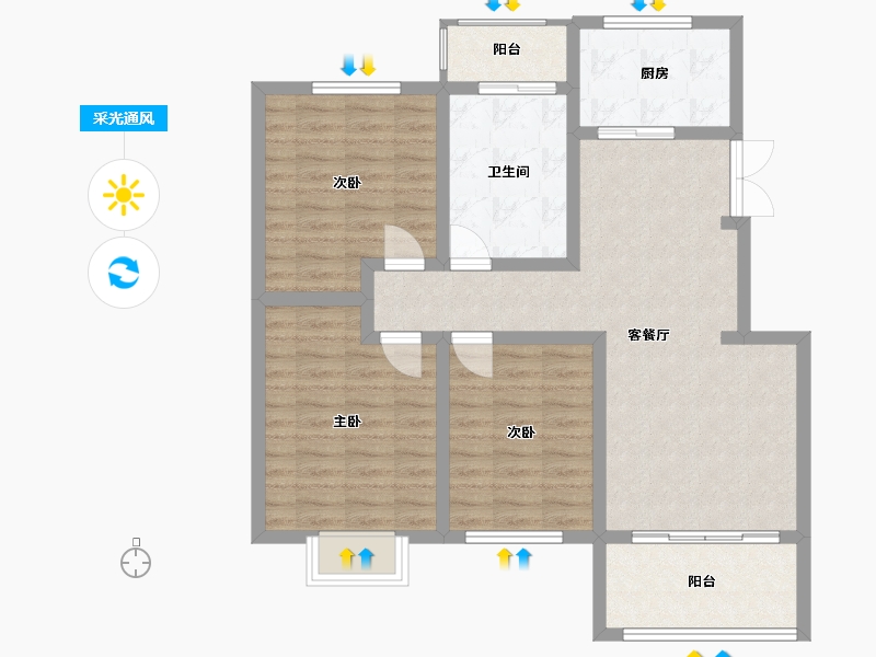 陕西省-渭南市-米兰花园-95.37-户型库-采光通风