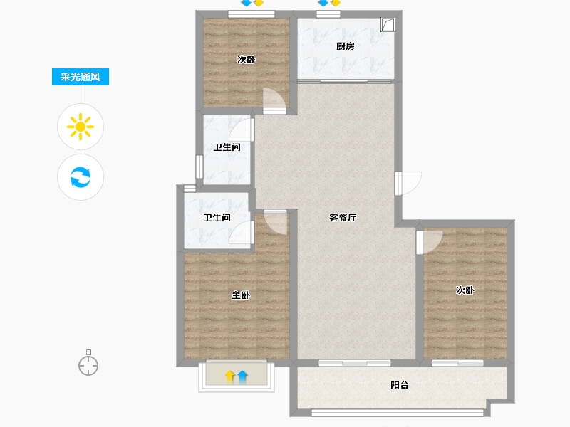 山东省-莱芜市-喜悦府-100.28-户型库-采光通风