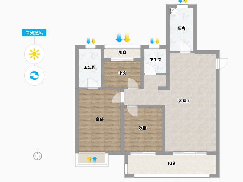 安徽省-宿州市-绿地城博学院-86.40-户型库-采光通风