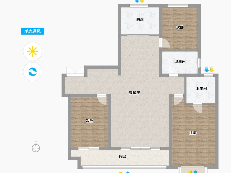 内蒙古自治区-乌兰察布市-富力湾-121.00-户型库-采光通风