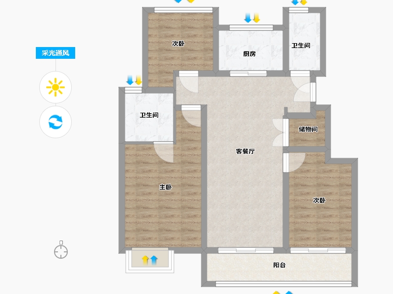 江苏省-苏州市-保利湖畔云上-86.40-户型库-采光通风