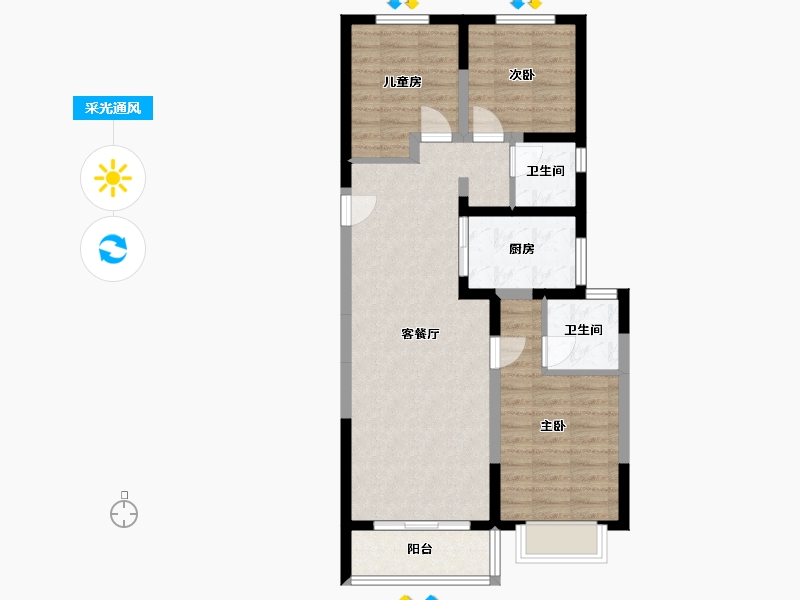 山西省-吕梁市-北城壹号-90.15-户型库-采光通风