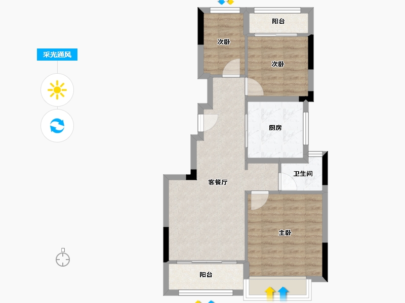 浙江省-金华市-湖语雅居-64.80-户型库-采光通风