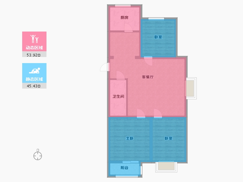 北京-北京市-月亮湾晓镇-99.64-户型库-动静分区