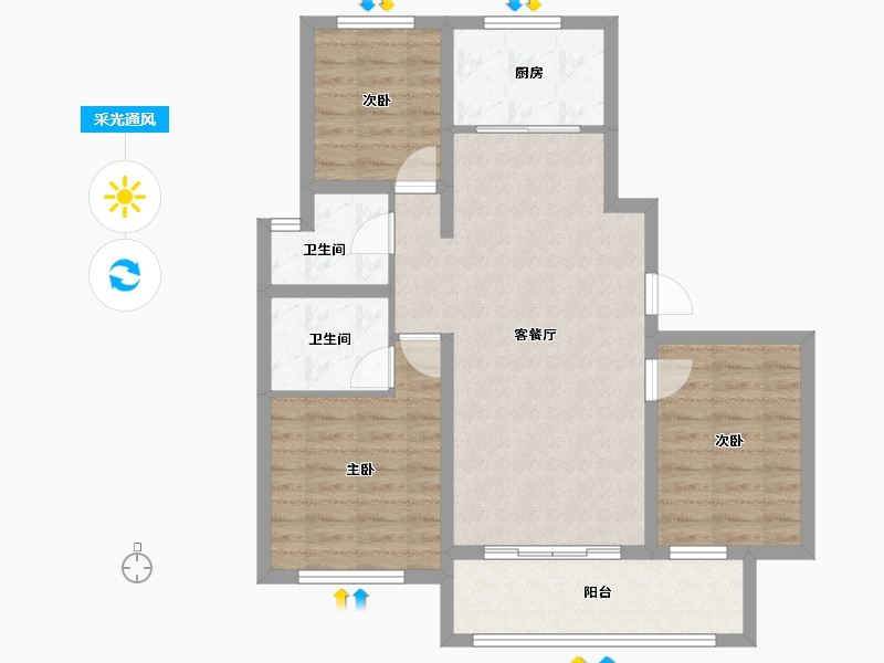 河北省-沧州市-颐和高新嘉园-96.00-户型库-采光通风