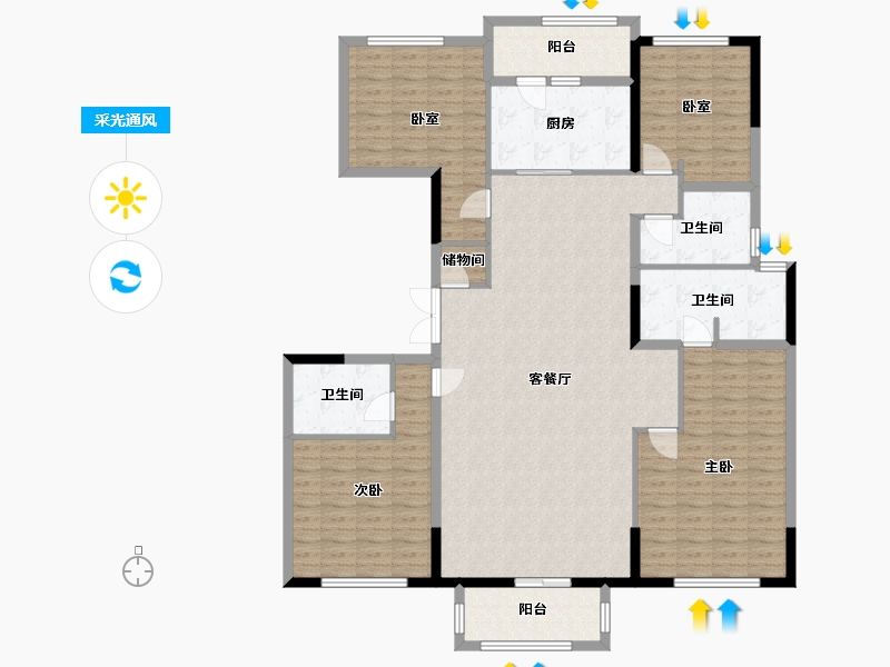 河南省-郑州市-永威上和琚-164.00-户型库-采光通风