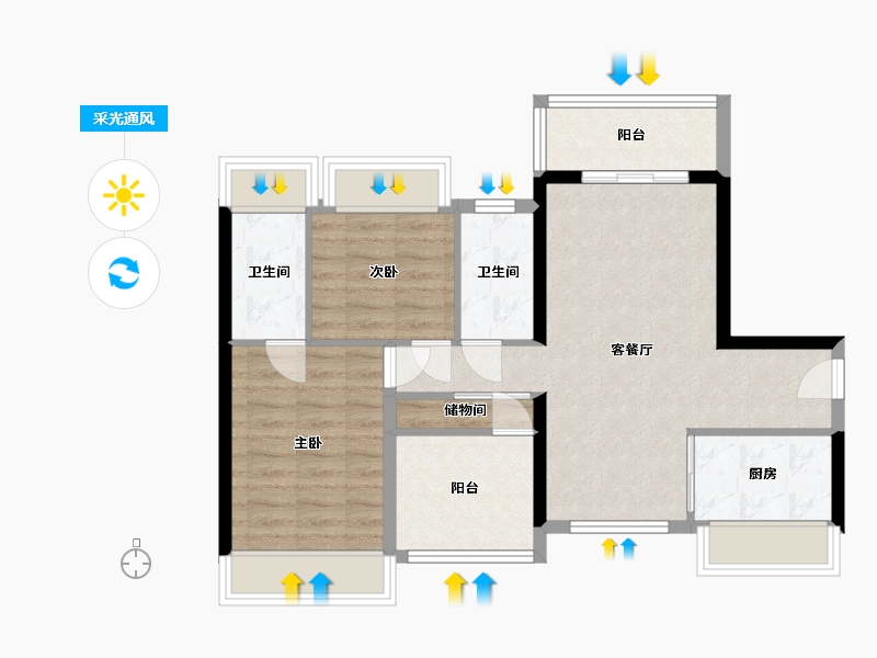 广东省-珠海市-纳思达碧桂园海纳苑-74.00-户型库-采光通风