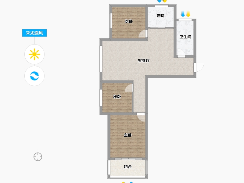 河北省-张家口市-滨河新城-90.26-户型库-采光通风