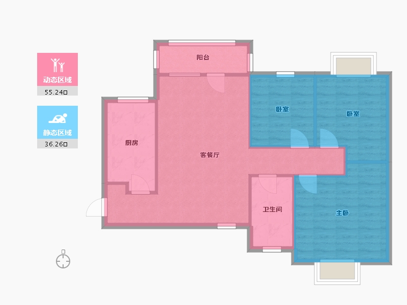 陕西省-咸阳市-奥林匹克花园-二期-78.34-户型库-动静分区