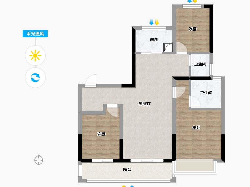 河北省-石家庄市-中国铁建西派江玥-89.20-户型库-采光通风