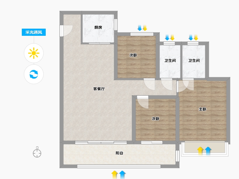 浙江省-温州市-中楠悦府-90.52-户型库-采光通风