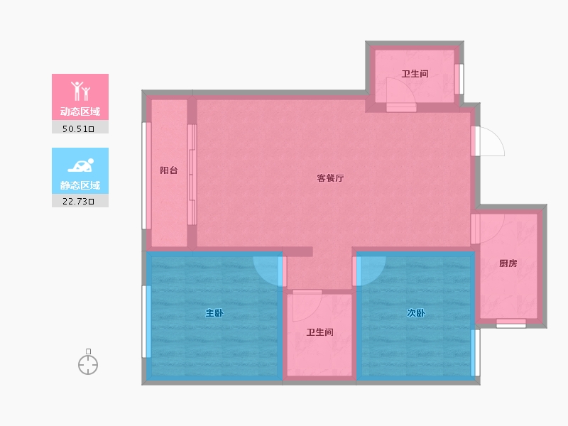 内蒙古自治区-鄂尔多斯市-荣华府-74.02-户型库-动静分区