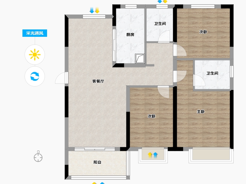 安徽省-宿州市-港利东城公园里-101.60-户型库-采光通风