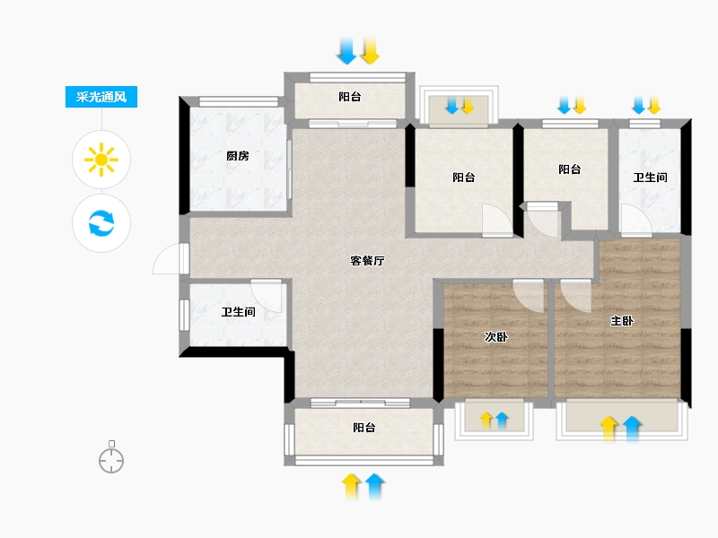 广西壮族自治区-桂林市-江与城-96.00-户型库-采光通风