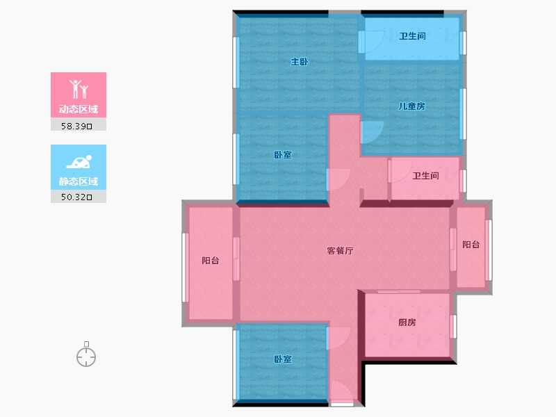 广东省-清远市-碧桂园山湖城学府一号-113.60-户型库-动静分区