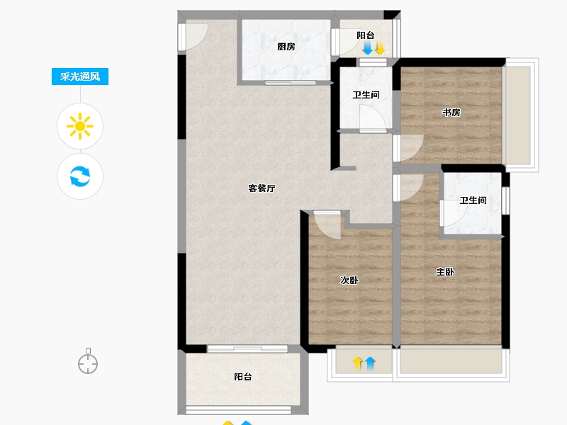 河南省-郑州市-鑫苑城五号院-89.00-户型库-采光通风