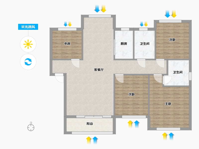 湖南省-常德市-阳明湖畔-115.00-户型库-采光通风