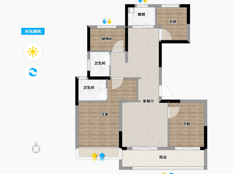 浙江省-温州市-中梁峰荟之光云悦里-101.60-户型库-采光通风