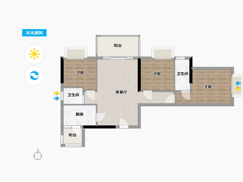 广东省-肇庆市-江畔雅轩07户型-75.20-户型库-采光通风