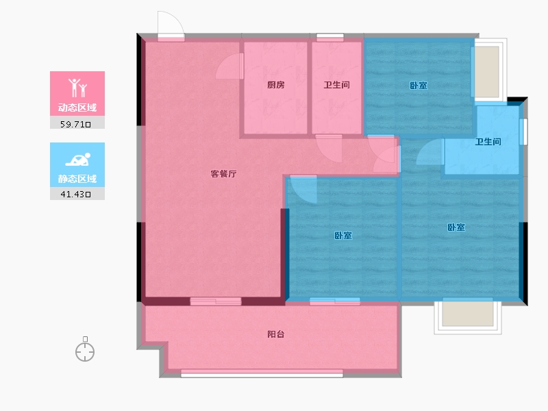 广东省-肇庆市-江畔雅轩02户型-97.64-户型库-动静分区