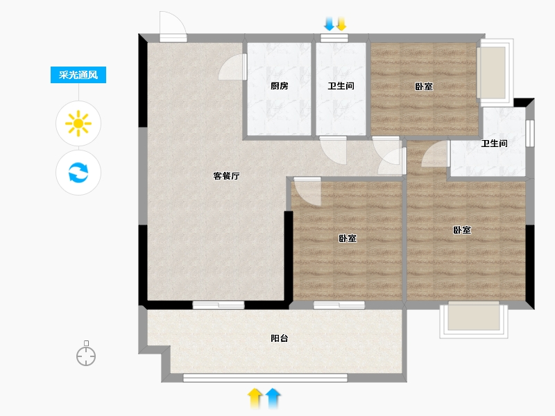 广东省-肇庆市-江畔雅轩02户型-97.64-户型库-采光通风