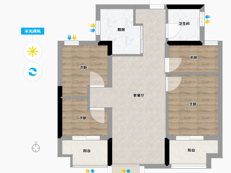 福建省-福州市-保利招商海玥公馆-65.60-户型库-采光通风