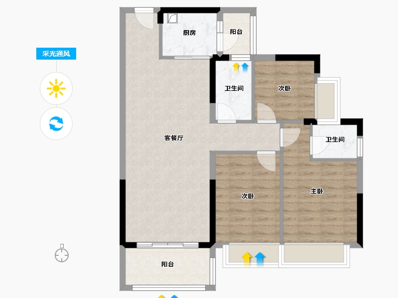 广东省-河源市-霸王花东城国际-85.02-户型库-采光通风