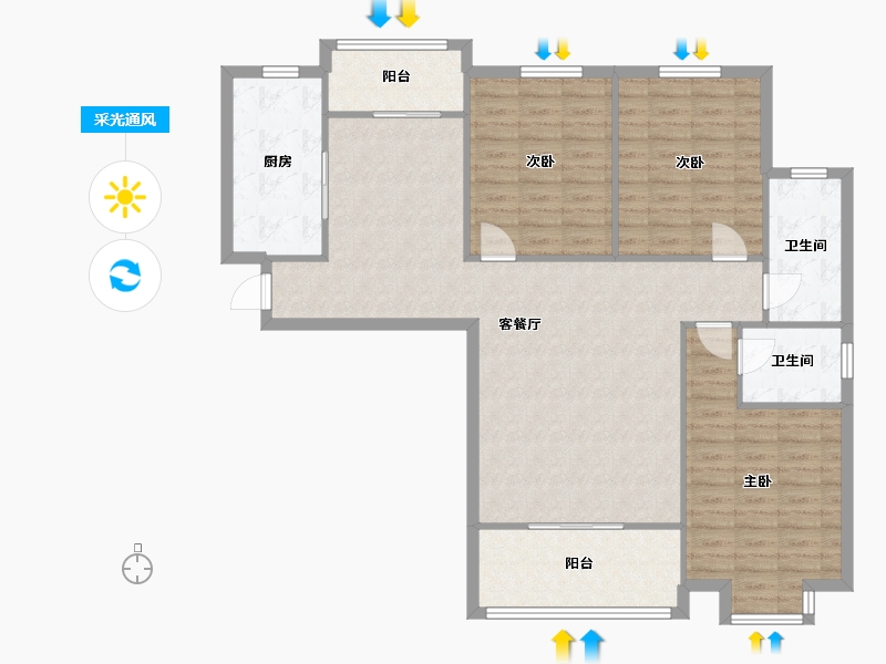 陕西省-西安市-庆华长安家园-115.10-户型库-采光通风