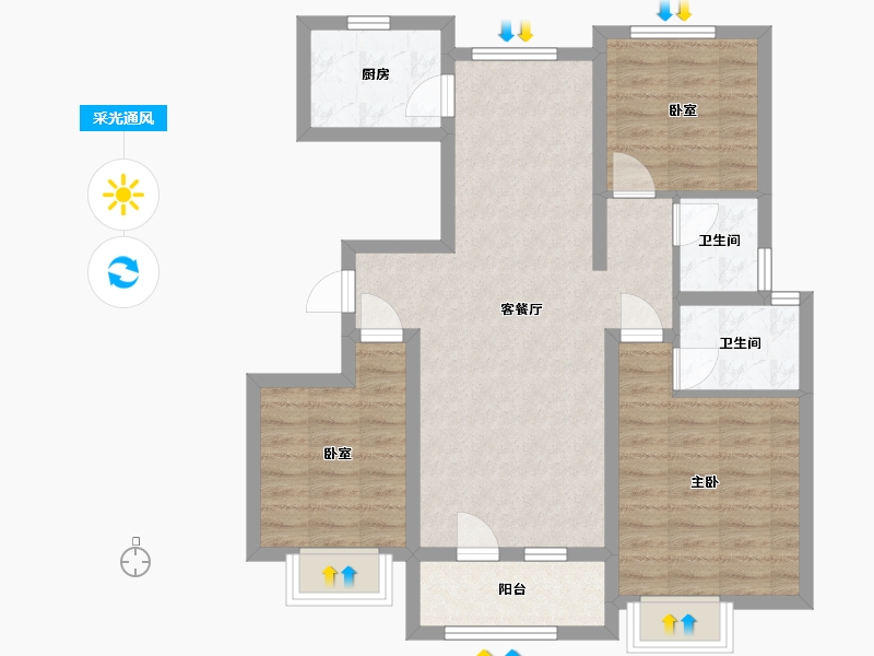 山东省-淄博市-南益名士华府-88.00-户型库-采光通风