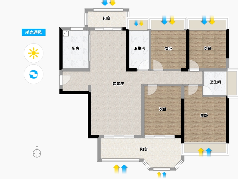 广东省-河源市-霸王花东城国际-110.11-户型库-采光通风