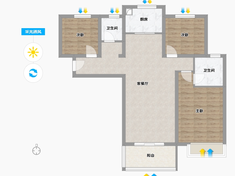 河南省-洛阳市-香榭里畔山-85.00-户型库-采光通风