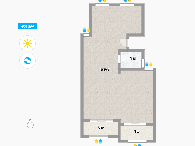 浙江省-杭州市-德信东望府-70.61-户型库-采光通风