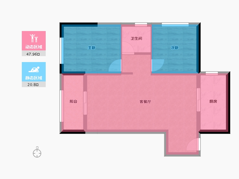 陕西省-西安市-中宝达理想时光-68.72-户型库-动静分区