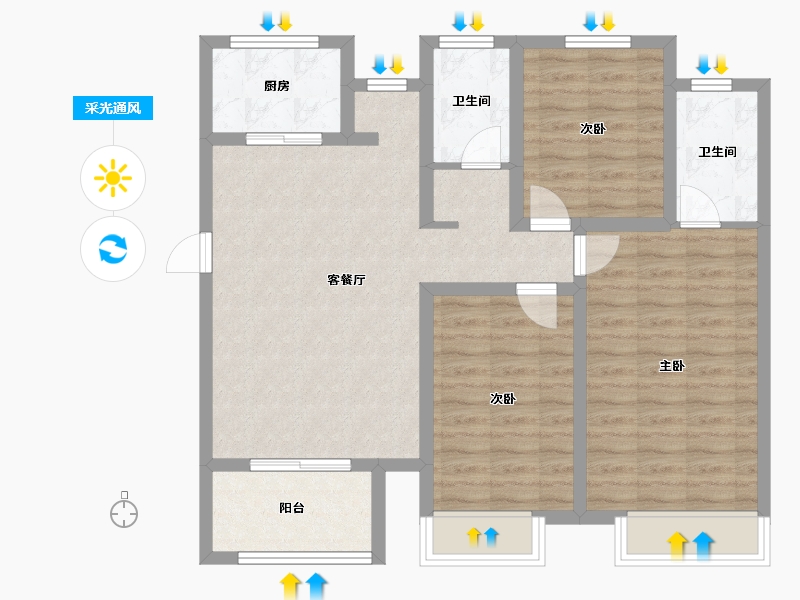 河南省-郑州市-双桥新区-104.00-户型库-采光通风