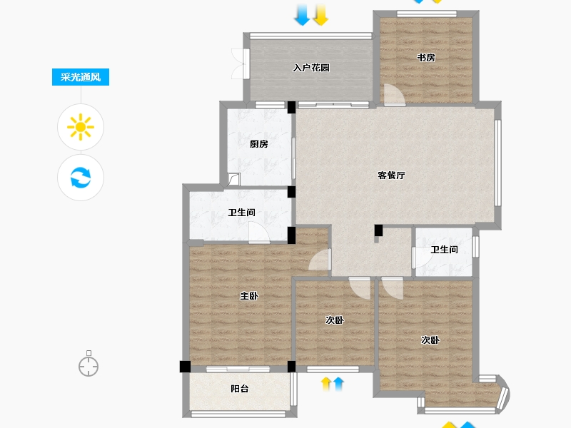 浙江省-杭州市-森淼泊林漫谷香墅园-126.00-户型库-采光通风