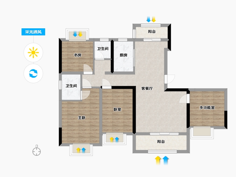 湖南省-常德市-阳明湖壹号-108.00-户型库-采光通风