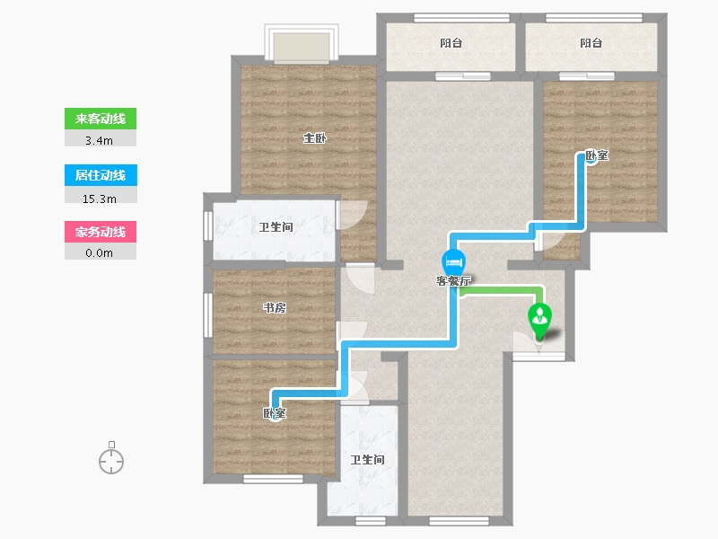 浙江省-杭州市-三翼鸟运初尚府150㎡方案1-120.00-户型库-动静线