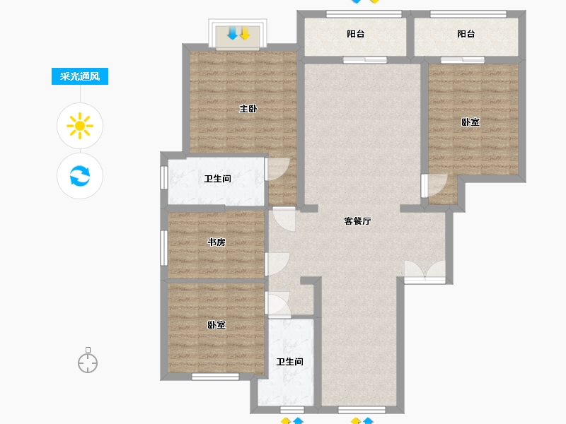 浙江省-杭州市-三翼鸟运初尚府150㎡方案1-120.00-户型库-采光通风