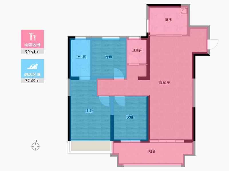 河南省-郑州市-正商生态城五号院-87.60-户型库-动静分区