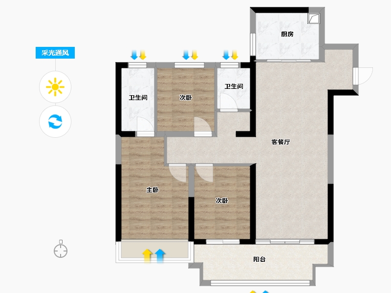 河南省-郑州市-正商生态城五号院-87.60-户型库-采光通风