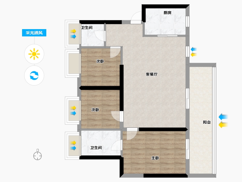 广东省-深圳市-诺德阅山海花园-76.00-户型库-采光通风