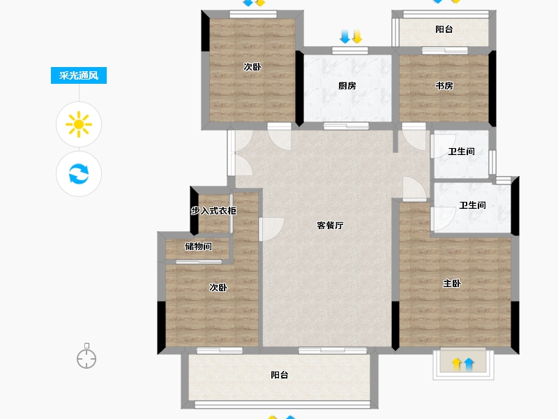 湖南省-株洲市-中梁建宁檀府-107.20-户型库-采光通风