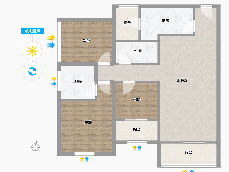 广东省-深圳市-京基御景印象一期-88.68-户型库-采光通风