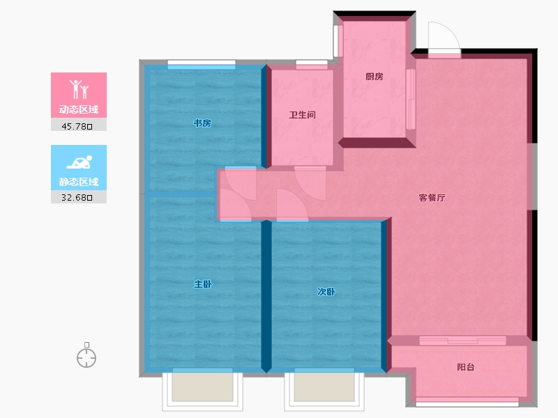 陕西省-西安市-徐家湾街道中宝达理想时光社区-80.80-户型库-动静分区