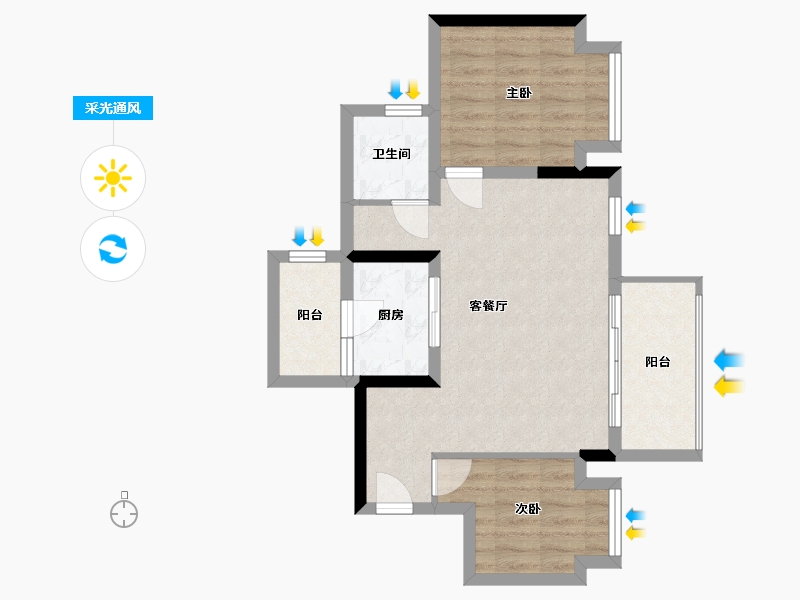 重庆-重庆市-瞿塘晓月-60.00-户型库-采光通风